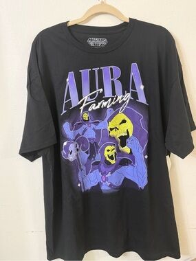 NWT Masters Black Tee with Purple and Yellow Aura Farming Graphic